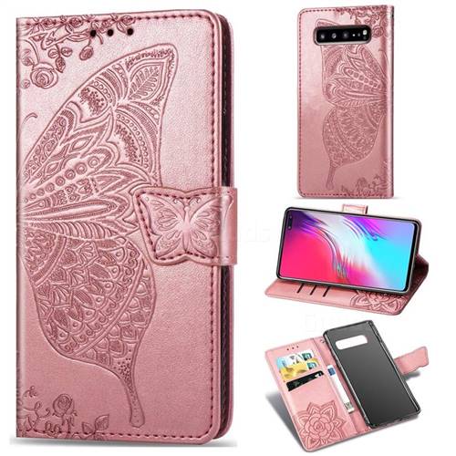 Embossing Mandala Flower Butterfly Leather Wallet Case for Samsung Galaxy S10 5G (6.7 inch) - Rose Gold