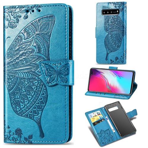 Embossing Mandala Flower Butterfly Leather Wallet Case for Samsung Galaxy S10 5G (6.7 inch) - Blue