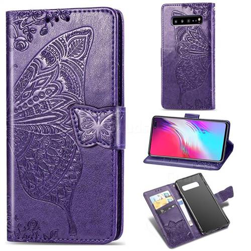 Embossing Mandala Flower Butterfly Leather Wallet Case for Samsung Galaxy S10 5G (6.7 inch) - Dark Purple