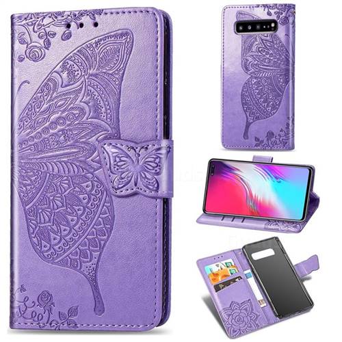 Embossing Mandala Flower Butterfly Leather Wallet Case for Samsung Galaxy S10 5G (6.7 inch) - Light Purple