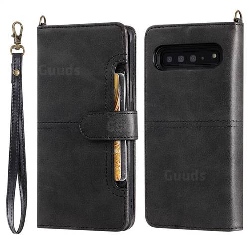 Retro Multi-functional Detachable Leather Wallet Phone Case for Samsung Galaxy S10 5G (6.7 inch) - Black