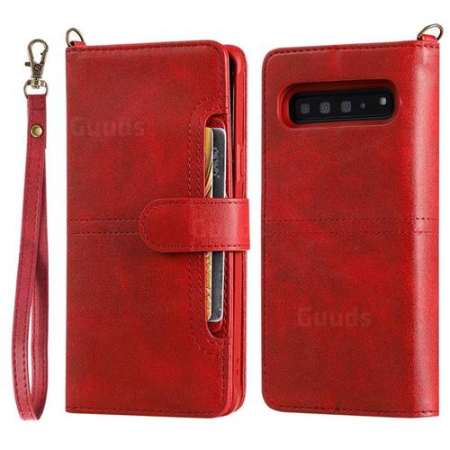Retro Multi-functional Detachable Leather Wallet Phone Case for Samsung Galaxy S10 5G (6.7 inch) - Red