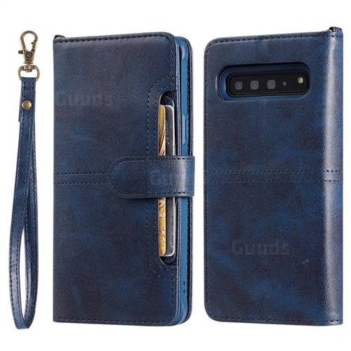 Retro Multi-functional Detachable Leather Wallet Phone Case for Samsung Galaxy S10 5G (6.7 inch) - Blue