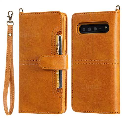 Retro Multi-functional Detachable Leather Wallet Phone Case for Samsung Galaxy S10 5G (6.7 inch) - Brown