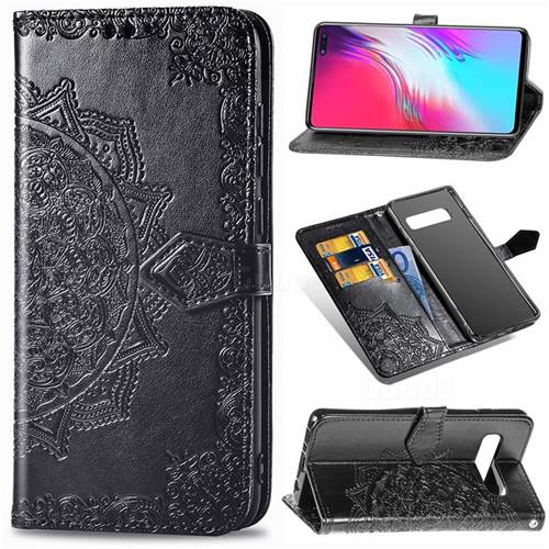 Embossing Imprint Mandala Flower Leather Wallet Case for Samsung Galaxy S10 5G (6.7 inch) - Black