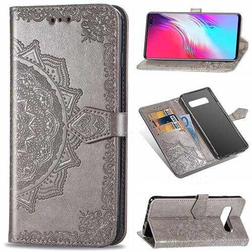 Embossing Imprint Mandala Flower Leather Wallet Case for Samsung Galaxy S10 5G (6.7 inch) - Gray