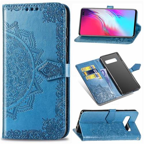 Embossing Imprint Mandala Flower Leather Wallet Case for Samsung Galaxy S10 5G (6.7 inch) - Blue