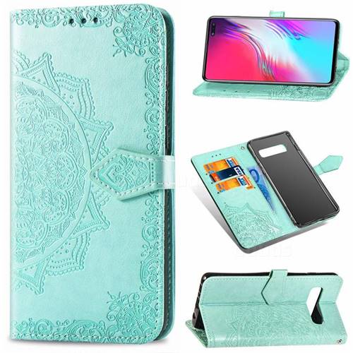 Embossing Imprint Mandala Flower Leather Wallet Case for Samsung Galaxy S10 5G (6.7 inch) - Green