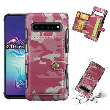 Camouflage Multi-function Leather Phone Case for Samsung Galaxy S10 5G (6.7 inch) - Rose