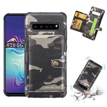 Camouflage Multi-function Leather Phone Case for Samsung Galaxy S10 5G (6.7 inch) - Coffee