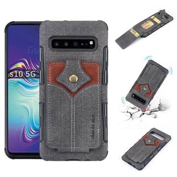 Maple Pattern Canvas Multi-function Leather Phone Back Cover for Samsung Galaxy S10 5G (6.7 inch) - Black