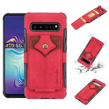 Maple Pattern Canvas Multi-function Leather Phone Back Cover for Samsung Galaxy S10 5G (6.7 inch) - Red