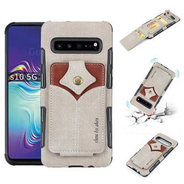 Maple Pattern Canvas Multi-function Leather Phone Back Cover for Samsung Galaxy S10 5G (6.7 inch) - Gray