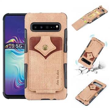 Maple Pattern Canvas Multi-function Leather Phone Back Cover for Samsung Galaxy S10 5G (6.7 inch) - Khaki