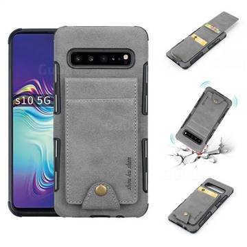 Woven Pattern Multi-function Leather Phone Case for Samsung Galaxy S10 5G (6.7 inch) - Gray