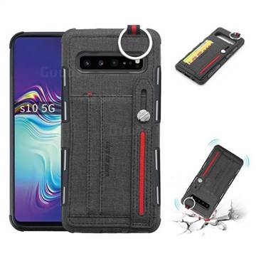 British Style Canvas Pattern Multi-function Leather Phone Case for Samsung Galaxy S10 5G (6.7 inch) - Black