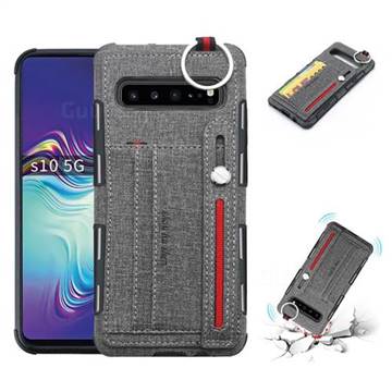 British Style Canvas Pattern Multi-function Leather Phone Case for Samsung Galaxy S10 5G (6.7 inch) - Gray