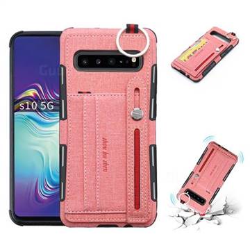 British Style Canvas Pattern Multi-function Leather Phone Case for Samsung Galaxy S10 5G (6.7 inch) - Pink