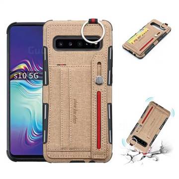 British Style Canvas Pattern Multi-function Leather Phone Case for Samsung Galaxy S10 5G (6.7 inch) - Khaki