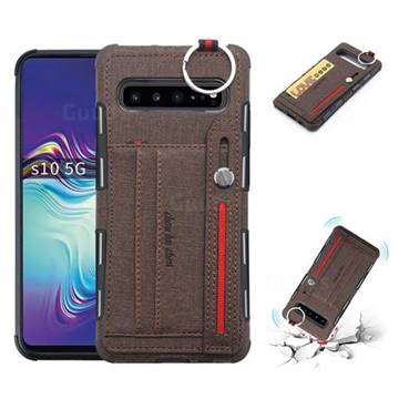 British Style Canvas Pattern Multi-function Leather Phone Case for Samsung Galaxy S10 5G (6.7 inch) - Brown