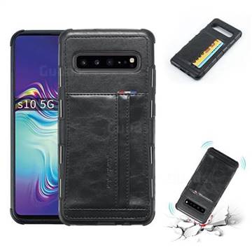 Luxury Shatter-resistant Leather Coated Card Phone Case for Samsung Galaxy S10 5G (6.7 inch) - Black
