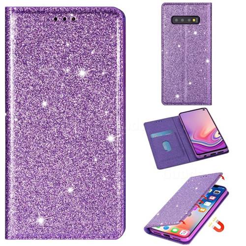 Ultra Slim Glitter Powder Magnetic Automatic Suction Leather Wallet Case for Samsung Galaxy S10 5G (6.7 inch) - Purple