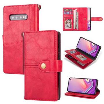 Retro Luxury Multipurpose Purse Phone Case for Samsung Galaxy S10 5G (6.7 inch) - Red