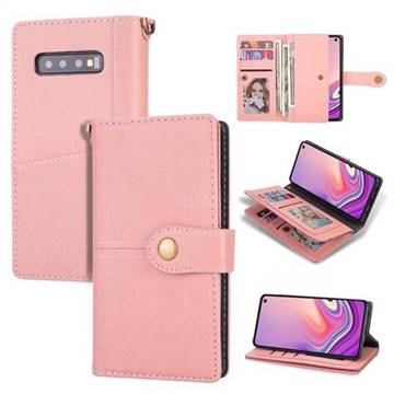Retro Luxury Multipurpose Purse Phone Case for Samsung Galaxy S10 5G (6.7 inch) - Pink