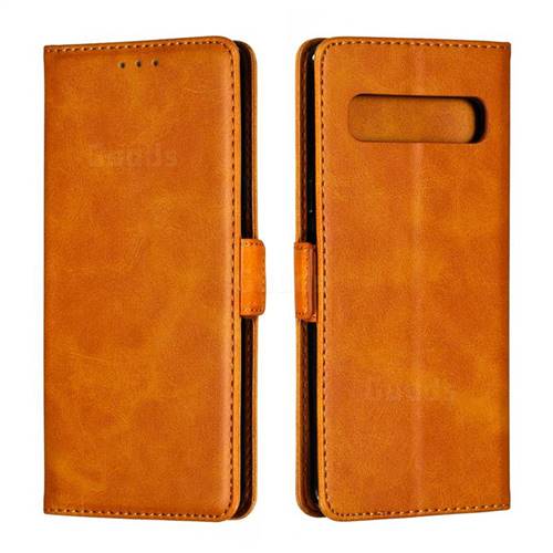 Retro Classic Calf Pattern Leather Wallet Phone Case for Samsung Galaxy S10 5G (6.7 inch) - Yellow