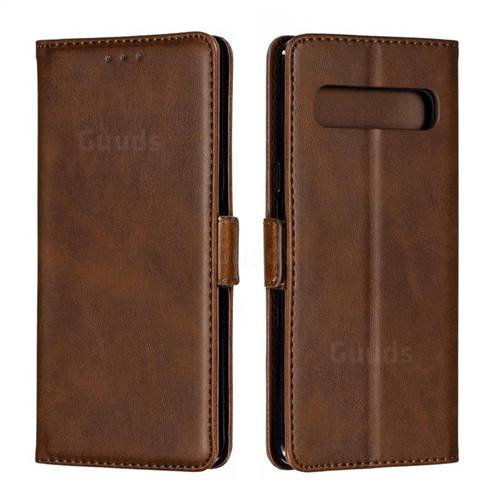 Retro Classic Calf Pattern Leather Wallet Phone Case for Samsung Galaxy S10 5G (6.7 inch) - Brown