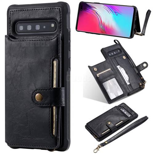 Retro Aristocratic Demeanor Anti-fall Leather Phone Back Cover for Samsung Galaxy S10 5G (6.7 inch) - Black