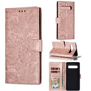 Intricate Embossing Lace Jasmine Flower Leather Wallet Case for Samsung Galaxy S10 5G (6.7 inch) - Rose Gold