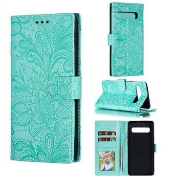 Intricate Embossing Lace Jasmine Flower Leather Wallet Case for Samsung Galaxy S10 5G (6.7 inch) - Green
