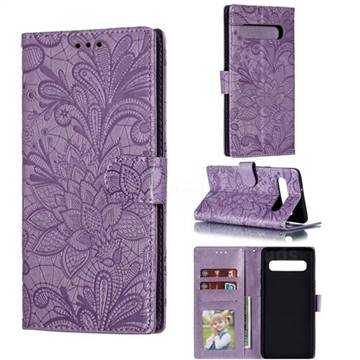 Intricate Embossing Lace Jasmine Flower Leather Wallet Case for Samsung Galaxy S10 5G (6.7 inch) - Purple