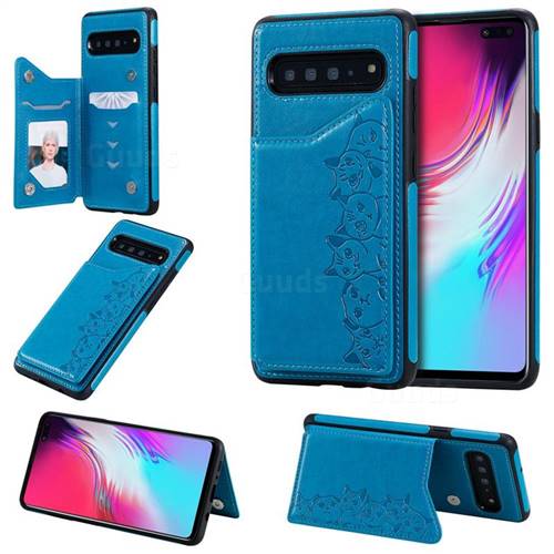 Yikatu Luxury Cute Cats Multifunction Magnetic Card Slots Stand Leather Back Cover for Samsung Galaxy S10 5G (6.7 inch) - Blue