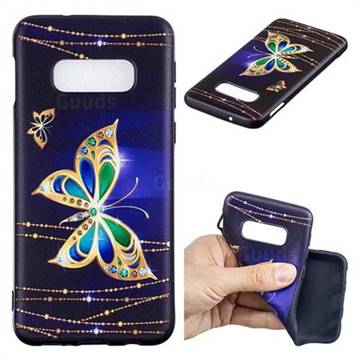 Golden Shining Butterfly 3D Embossed Relief Black Soft Back Cover for Samsung Galaxy S10e(5.8 inch)