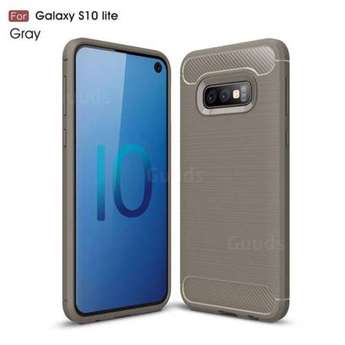 Luxury Carbon Fiber Brushed Wire Drawing Silicone TPU Back Cover for Samsung Galaxy S10e(5.8 inch) - Gray