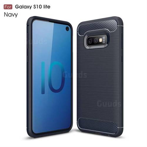 Luxury Carbon Fiber Brushed Wire Drawing Silicone TPU Back Cover for Samsung Galaxy S10e(5.8 inch) - Navy