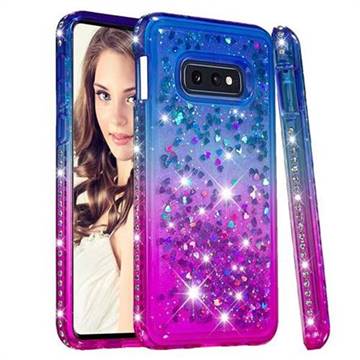 Diamond Frame Liquid Glitter Quicksand Sequins Phone Case for Samsung Galaxy S10e (5.8 inch) - Blue Purple