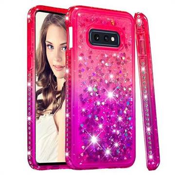 Diamond Frame Liquid Glitter Quicksand Sequins Phone Case for Samsung Galaxy S10e (5.8 inch) - Pink Purple