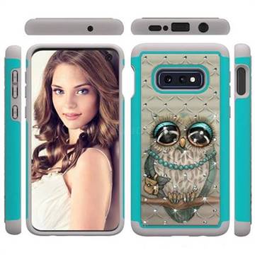 Sweet Gray Owl Studded Rhinestone Bling Diamond Shock Absorbing Hybrid Defender Rugged Phone Case Cover for Samsung Galaxy S10e (5.8 inch)