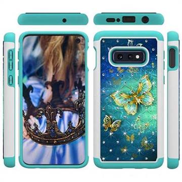 Gold Butterfly Studded Rhinestone Bling Diamond Shock Absorbing Hybrid Defender Rugged Phone Case Cover for Samsung Galaxy S10e (5.8 inch)