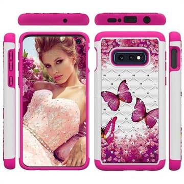 Rose Butterfly Studded Rhinestone Bling Diamond Shock Absorbing Hybrid Defender Rugged Phone Case Cover for Samsung Galaxy S10e (5.8 inch)