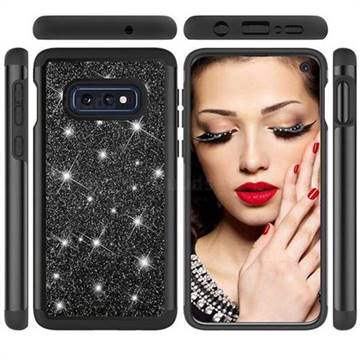 Glitter Rhinestone Bling Shock Absorbing Hybrid Defender Rugged Phone Case Cover for Samsung Galaxy S10e (5.8 inch) - Black