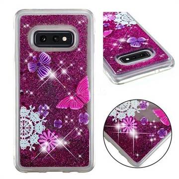 Purple Flower Butterfly Dynamic Liquid Glitter Quicksand Soft TPU Case for Samsung Galaxy S10e (5.8 inch)