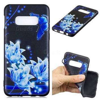 Blue Butterfly 3D Embossed Relief Black TPU Cell Phone Back Cover for Samsung Galaxy S10e (5.8 inch)