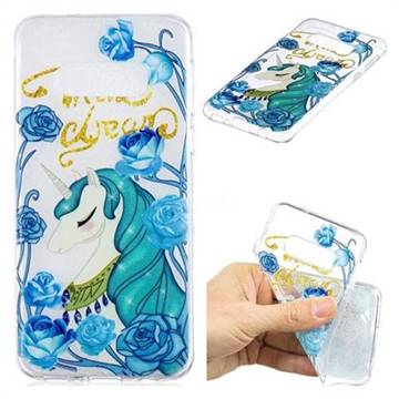 Blue Flower Unicorn Clear Varnish Soft Phone Back Cover for Samsung Galaxy S10e (5.8 inch)