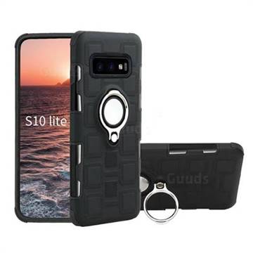 Ice Cube Shockproof PC + Silicon Invisible Ring Holder Phone Case for Samsung Galaxy S10e (5.8 inch) - Black