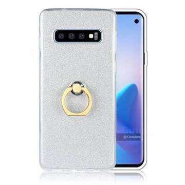 Luxury Soft TPU Glitter Back Ring Cover with 360 Rotate Finger Holder Buckle for Samsung Galaxy S10e (5.8 inch) - White