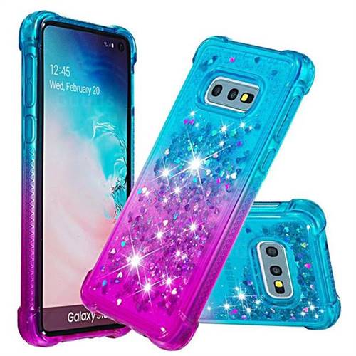 Rainbow Gradient Liquid Glitter Quicksand Sequins Phone Case for Samsung Galaxy S10e (5.8 inch) - Blue Purple